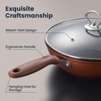 Lot de 5 ustensiles de cuisine en fer antiadhésifs, cuivre orange, comprenant un wok de 30 cm, une marmite de 22 cm, une poêle de 22 cm, avec couvercles en verre, pour la vente en gros