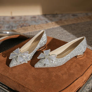 Zapatos de Novia Estilo Francés para Mujer, Zapatos de Baile Impermeables, Zapatos Planos de Princesa para Boda, de Dos Piezas, con Tacón Bajo y Cristales - Product Image 5