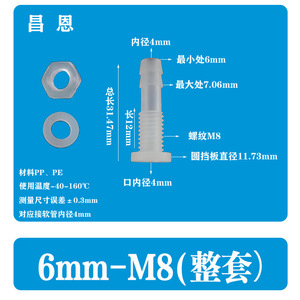 Conector reductor recto de plástico 6-M8 de media pasada con tuerca y arandela para montaje de tabiques - Product Image 2