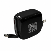 Chargeur mural rapide PD 65W Type C double port, chargeur de voyage USB-C pour ordinateur portable avec câble rétractable, adaptateur de téléphone GaN