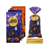 100 sacs cadeaux jetables en plastique OPP autocollants, imprimés en gravure, pour Halloween, friandises, bonbons