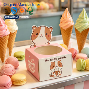 Caja de Papel para Helado con Diseño de Gato, Caja Desechable para Llevar Postres con Ventana para Pastelería - Product Image 1