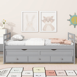 Children's Grey Trolley Bed With <b>Drawers</b> Storage Solid Wood Bedroom Bed For Kids Age 3 <b>6</b> Years - Product Image 4
