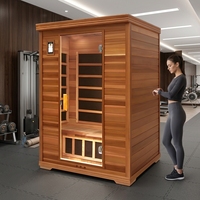 Sauna de Vapor Seco Portátil Moderna para 2 Personas, con Calentador de Carbono de Bajo EMF e Infrarrojos Lejanos, en Madera de Hemlock/Cedro Rojo Sólido