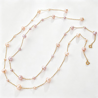 Collier de perles d'eau douce rose et violet plaqué or 18 carats, bijoux de mode pour femmes, colliers à chaîne de perles rondes