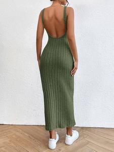 Nouvelle <span class=keywords><strong>robe</strong></span> longue sans manches à bretelles, style américain, printemps/été, sexy, enveloppante, taille cintrée, en tricot - Product Image 6