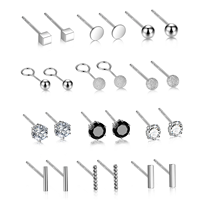 Boucles d'oreilles simples en argent sterling 925 hypoallergéniques, motifs cœur, fleur, étoile, lune, avec zircone cubique, pour femmes, vente en gros à prix abordable, pour le soin des piercings d'oreilles