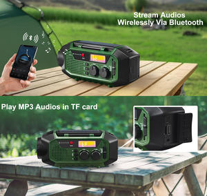 Radio solaire multifonction verte personnalisée avec manivelle, radio AM FM WB, écran LCD, lampe de poche, batterie externe, alarme pour le camping - Product Image 5