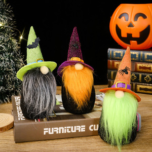 Muñeco de peluche sin rostro para Halloween, adorno con sombrero de bruja brillante, figura de mesa para decoración del hogar y fiestas - Product Image 1