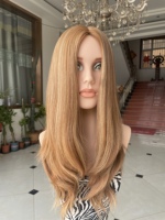 SHY Sheitel en cheveux humains, base en soie, cheveux vierges bruts de qualité supérieure, couleur blonde, construction de bonnet respirant, marque privée
