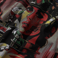 Kaos Cetak Robot Sci-Fi Life Hustlers dengan Rhinestones Hotfix, Logo LH Besar di Belakang, dan Desain Tanpa Hari Libur