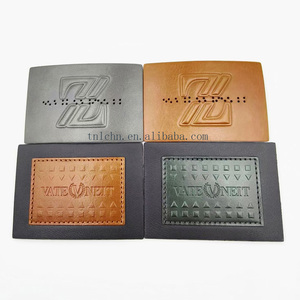 <strong>Customized</strong> Clothing <strong>Label</strong> <strong>Jeans</strong> Silver Foil Logo Tag Leather Patches <strong>Custom</strong> Brand Leather for Clothing - Product Image 1