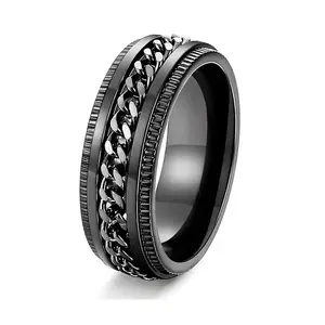 bulk 3161 antistress stainless steel spinner band cheap stylish spinning anti tarnish anxiety ring with chains for boys girls