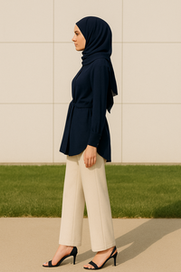 YXO030 ODM Túnica Asimétrica de Satén para Mujer Musulmana Modesta, Pantalones Anchos de Mezclilla, Ropa Islámica a Juego, Modal de Bambú - Product Image 4