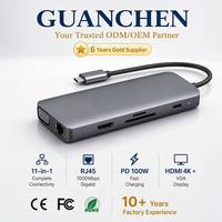 Hub USB-C 11-en-1 en alliage d'aluminium pour MacBook |   Téléviseur HD 4K |   USB 3.0 |   Charge rapide PD |   Carte SD |   Audio 3,5 mm |   Stock