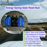 Borne de signalisation routière LED solaire circulaire en aluminium pour extérieur, clignotante, type œil de chat, pour avertissement de circulation, fabriquée en Chine
