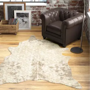 Customized Design Large Size Cowhide 3D Area Rug Brown and Black Faux Fur Carpet for Living Room
