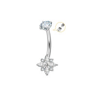 Vente en gros de bijoux de corps en titane ASTM F136 plaqué or 18 carats avec zircon, motif papillon et fleur, pour piercing de nombril