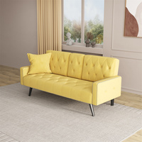 Canapé-lit moderne en velours jaune, causeuse 2 places, fauteuil convertible avec porte-gobelets doubles, idéal pour les petits espaces