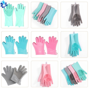 Guantes de silicona para lavar platos con cepillo integrado, guantes impermeables para limpieza de cocina, para lavar platos y bañar mascotas - Product Image 1