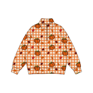 Ensembles personnalisés pour bébés garçons : T-shirt et pantalon de jogging en soie de lait à carreaux citrouille, vêtements d'automne pour tout-petits, vente en gros pour frères - Product Image 5