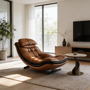 Chaise longue ergonomique moderne en cuir brun, fauteuil inclinable incurvé de luxe, canapé-lit rembourré pour salon intérieur - Product Image 4