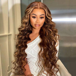 Honey Blonde <span class=keywords><strong>Caramel</strong></span> Balayage Highlight Body Wave 13x4 Lace Front Wig 4x4 Lace Closure Perruque de cheveux humains - Product Image 5