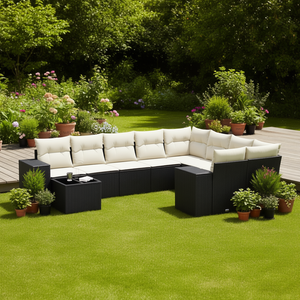 Ensemble de canapés de jardin noir et crème avec coussins, mobilier d'extérieur résistant aux UV, rotin PE, design contemporain, imperméable - Product Image 2