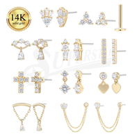 SUPERSTAR Bijoux Piercing Or 14K Sans Fil Threadless Labret Oreille Flat Back Tragus Helix en Gros