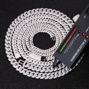 925 실버 모이사나이트 2열 큐반 체인 목걸이 6mm 9mm 13mm 남성 힙합 주얼리 - Product Image 3
