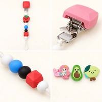 Chaîne de sucette en silicone avec perles décoratives sirène, avocat, fraise, motif dessin animé, pour nouveau-né, support de sucette, OEM