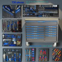 Chariot d'outils mobile robuste pour réparation automobile, 720 pièces, garantie complète, avec 12 tiroirs