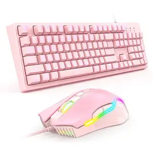 漂亮的设计Onikuma G25 + CW905粉色可爱RGB背光USB有线游戏键盘和鼠标组合游戏组合套装