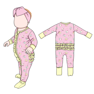 Nuevo diseño <span class=keywords><strong>de</strong></span> pijamas <span class=keywords><strong>de</strong></span> bambú para niñas, manga larga, cuello redondo, lujoso bebé, mono acogedor y suave con volantes en el trasero - Product Image 1