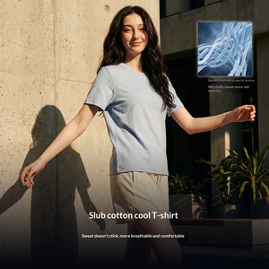 T-<span class=keywords><strong>shirt</strong></span> <span class=keywords><strong>femme</strong></span> en coton slub à épaules droites, sensation rafraîchissante, respirant, doux pour la peau, amincissant, couleur unie, <span class=keywords><strong>col</strong></span> <span class=keywords><strong>rond</strong></span>, coupe ample - Product Image 1