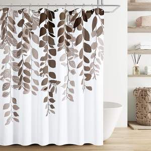 Rideau <span class=keywords><strong>de</strong></span> douche en polyester à motif floral botanique Art Déco, texture lin moderne, lavable, avec 12 crochets métalliques pour <span class=keywords><strong>salle</strong></span> <span class=keywords><strong>de</strong></span> <span class=keywords><strong>bain</strong></span> - Product Image 5