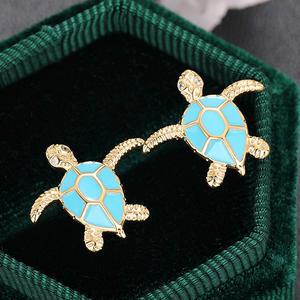 Boucles d'oreilles en forme de tortue blanche champagne, en alliage plaqué argent, bijoux unisexes E3594 - Product Image 4