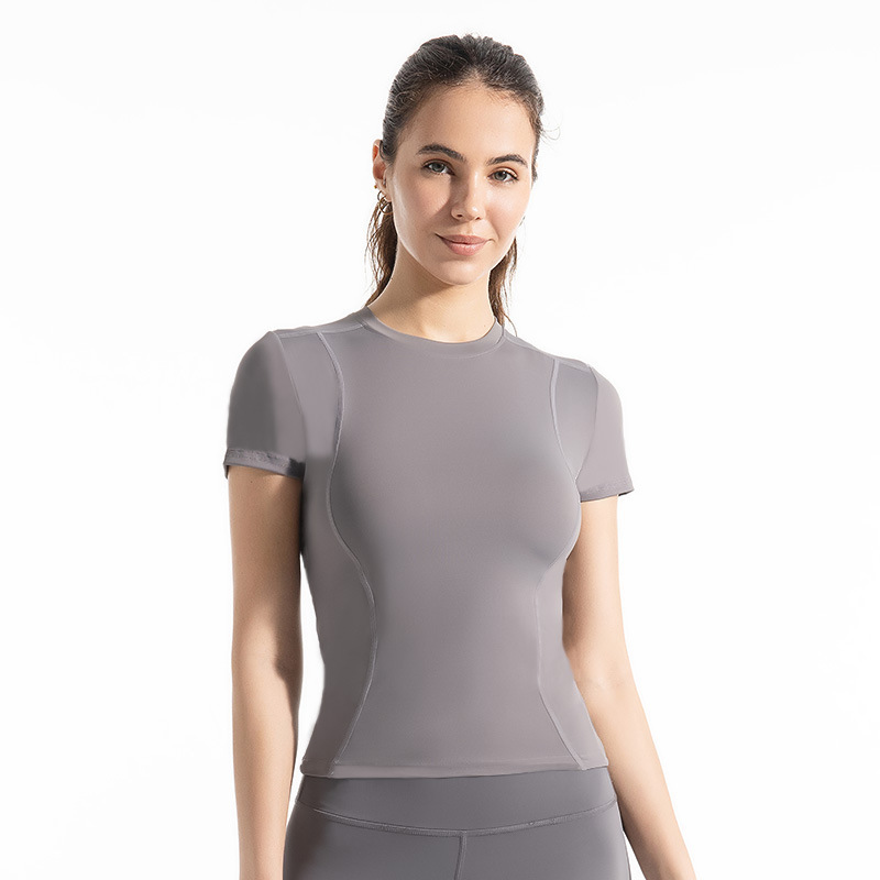 Wholesale Women Slim Fit Seamless Yoga Shirt Naked Feel Soft Round Neck Short Sleeve Athletic Top Quick Dry Workout Pilates Tee