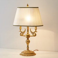 Lámpara de Mesa LED de Estilo Francés, Totalmente en Cobre, con Pantalla de Tela - Diseño Retro de Lujo para Sala de Estar, Dormitorio, Mesita de Noche