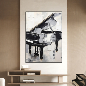 Nghệ Thuật Ban Đầu Cao cấp 3D Kết Cấu Màu Trắng Và Màu Đen Handmade Trừu Tượng Bức Tranh Tường Trang Trí Đàn Piano Tranh Sơn Dầu Cho Phòng Khách - Product Image 3
