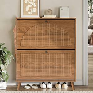 رف أحذية JMJ بتصميم عصري من الخيزران والراتان، رفان قابلان للطي، مصنوعان من خشب البتولا، سعة 14-19 زوجًا، متوفر بألوان وأحجام متعددة - Product Image 3