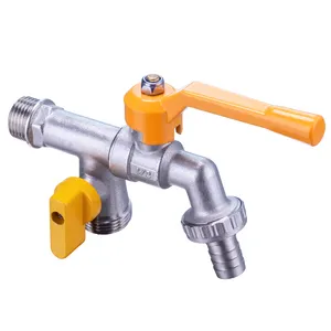TMOK 1/2"*3/4"*3/4" 1 Inlet 2 Outlet Double Garden Valve Faucet Water Tap Bibcock With Hose Connector Nipple