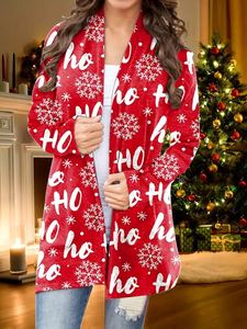 Femmes <span class=keywords><strong>moche</strong></span> noël Cardigan décontracté à manches longues flocons de neige imprimé ouvert devant hauts vacances manteaux pull cadeaux pour noël - Product Image 2