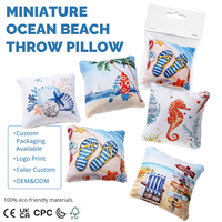 Coussin miniature pour maison de poupée, thème plage estivale, décoration de vacances en bord de mer, château de sable, planche de surf, pour scène de canapé, jouet DIY