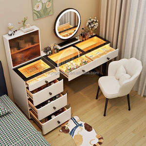 2025 crème style moderne simple en bois massif <span class=keywords><strong>coiffeuse</strong></span> seau armoire stockage atmosphère panoramique lumière - Product Image 5