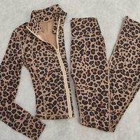 Fitness femmes ensembles deux pièces imprimé léopard fleuri serré Yoga costumes pantalon évasé haut botte coupe pantalon décontracté 2 pièces ensemble femmes
