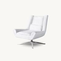 Ensemble fauteuil et ottoman en lin blanc de luxe AH, avec base chromée, design moderne pour salon, hôtel, bar