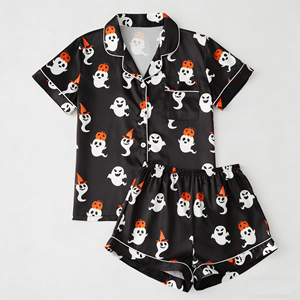 Conjunto de Pijama Corto para Mujer al por Mayor, Diseño con Solapa y Estampados de Personajes de Halloween para Primavera, <span class=keywords><strong>Verano</strong></span> y Otoño - Product Image 1