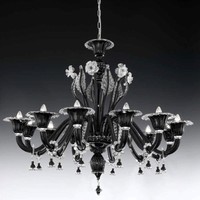 Lustre suspendu en verre de murano noir, design moderne italien fleur, luminaire décoratif d'intérieur, idéal pour un hôtel