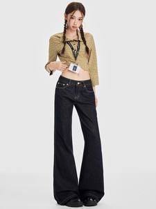 Pantalon en jean à pattes d'éléphant, taille basse, bleu foncé, tendance rétro, accessoire indispensable pour les fashionistas de <span class=keywords><strong>la</strong></span> rue, spécial - Product Image 3